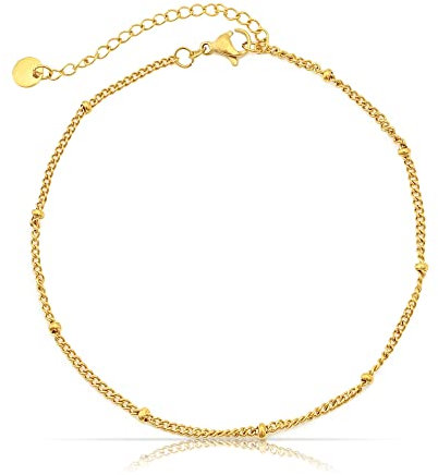Made by Nami Edelstahl Damen Fußkettchen mit starkem Karabiner-Verschluss - verschiedene Designs - Frauen Fußkette Gold oder Silber - Mädchen Fußschmuck - Geschenk für Sie (Gold Orb)