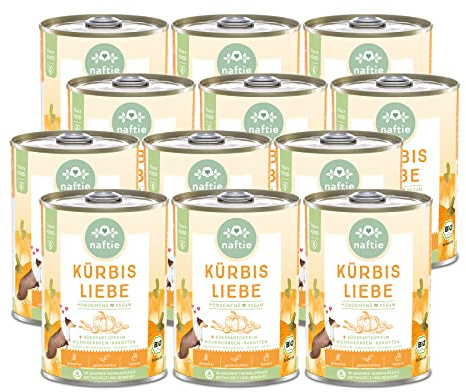 naftie veganes Hundefutter Bio Kürbis Liebe - Veggie Nassfutter Menü mit Süßkartoffeln & Kichererbsen - purinarm glutenfrei - Diät-Futter - 12x 400g