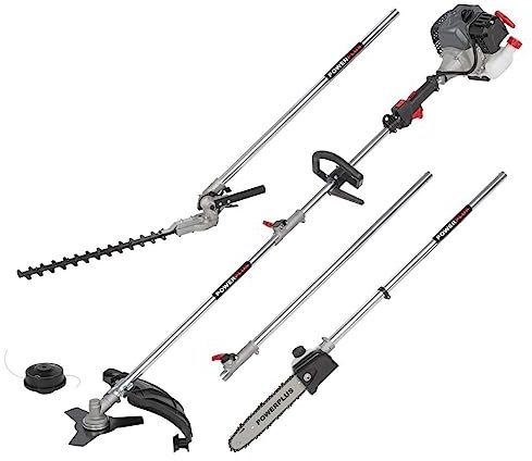 Powerplus Multitool benzinbetrieben POWEG8050-42,7 cc 4-in-1 Gartengerät, Heckenschere, Rasentrimmer, Kettensäge und Benzin-Freischneider, 850 ml Tankinhalt