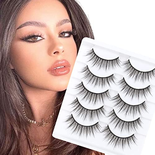 Glowing Win 3D Faux Cils Naturel Court 5 paires noir Reutilisable Wispy False Eyelashes à la main Vaporeux en Bande Cils Doux Moelleux Fake Lashes