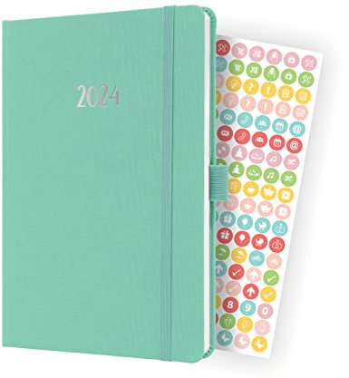 SIGEL J4409 Wochenkalender Jolie 2024, ca. A5, mintgrün, Hardcover mit Textileinband, Gummiband, Stiftschlaufe, Einstecktasche, 174 Seiten, aus nachhaltigem Papier, Terminplaner