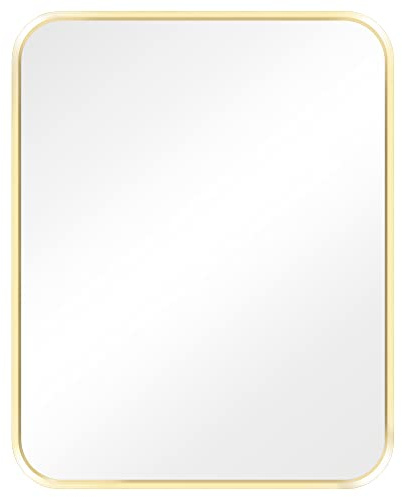 Navaris Wandspiegel mit Metall Rahmen in Gold - Deko Spiegel 50 x 40 x 2,5 cm zum Aufhängen - Badezimmerspiegel Flur Bad WC - abgerundete Ecken - Deko Spiegel rechteckig