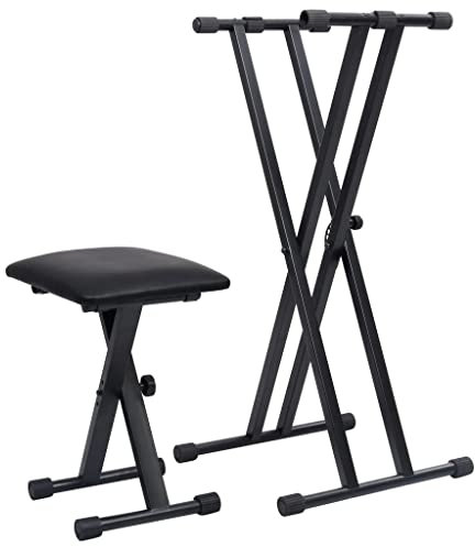 INLIFE Doppelstrebiger Keyboard-Ständer und Hocker Set Schwarz,6.87kg,70097
