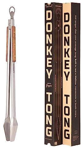 27 Heavy Duty BBQ Tongs - Extra Long Grilling tool for Outdoor Cooking, Smoking & Grilling | Handmade South African Rust Resistant Stainless Steel Meat Tongs with Wood Handles | Donkey Tong