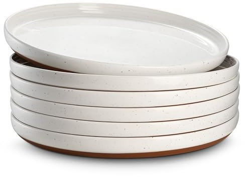 DOWAN Juego de Platos de Gres, 26cm Plato de Servir, 6 Piezas Plato de Porcelana, Plato Llano para Ensalada, Filete, Plato Principal, Cena - Vainilla Blanca