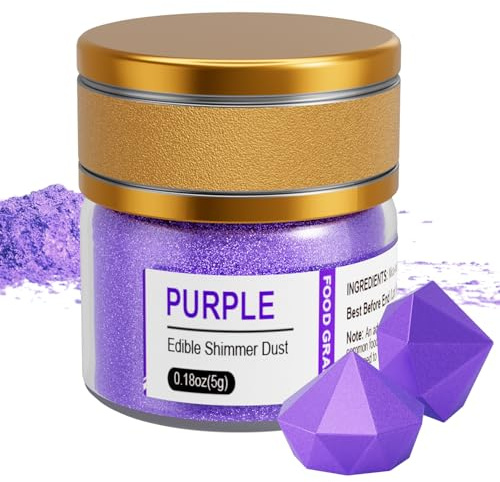 Wwtop Lila Essbares Glitzer 5g, Glitzer Pulver für Getränke, Lebensmittel Glitzer Staub für Schokolade, Erdbeeren, Cupcakes, Valentinstag Kuchen, Fondant, Glitter Pulver