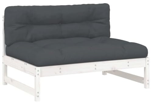 Tidyard Mittelsofa mit Kissen Lounge Sofa Gartensofa Gartenmöbel Gartenlounge Balkonlounge Holzsofa Terrassensofa Gartengarnitur Loungemöbel Garnitur Loungesofa 120 x 84 x 70 cm (L x B x H) Weiß