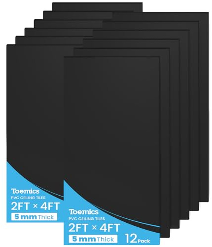 Toemics Drop Ceiling, 12 Pack Ceiling Tile 2ft x 4ft PVC Panel Cover 5mm Waterproof Washable and Fire-Rated Drop Tile 96 Sq. Ft - Black