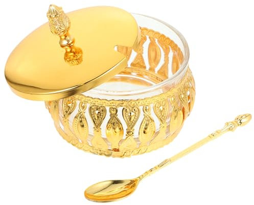 Tarro De Condimento De Hierro Tarro De Azúcar Turco Recipiente Para Sal y Pimienta Azucarero Dorado Tarros De Condimentos Azucarero Turco Vidrio Familiar Té a Granel Hierro Forjado