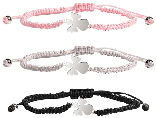 OIDEA Damen Geflochten Armband mit Schutzengel: 3 Stück Seil Armband Engel aus Edelstahl Verstellbares Glücksarmband Schmuck Geschenk für Mädchen Frauen Geburtstag Jahrestag