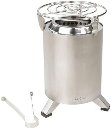 Carlo Milano Campingkocher: Raucharme Outdoor-Tisch- & Boden-Feuerstelle, Edelstahl, 18x18x25 cm (Holzofen, Raketenofen, Infrarotstrahler)
