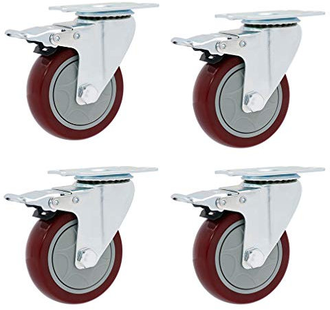 Schwere Lenkrollen – 4er-Pack Möbelrollen mit Drehplatte, rotes PVC-Industrierollenrad, robuste 360°-Oberplatten und Lager, kein Lärm, Ersatz for Karren, Rollwagen, Werkbank (Farbguss). (Color : Brak