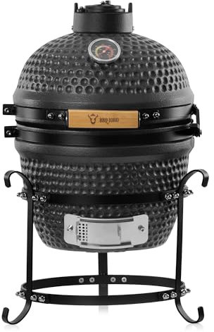 Griglia Kamado BBQ-Toro a carbonella Haiiro Ø 32 cm con termometro, manico in legno | Grigio opaco, bubble frosted glaze | Griglia Kamado in ceramica, mini griglia a carbonella