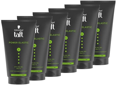 Schwarzkopf TAFT Gel Power Elastic (6 x 150ml), Haargel für bis zu 48 Stunden starken Halt, sanft zum Haar und zur Kopfhaut, veganes, Haarstyling-Gel