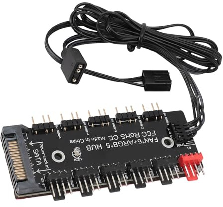 ARGB- und PWM-Hub-Splitter, 6 Anschlüsse 12 V 4-Pin-PWM-Lüfter, 5 Anschlüsse 5 V 3-Pin-Adressierbare ARGB-Beleuchtung, SATA-betriebener Lüfter-Hub für CPU-Gehäusekühlung