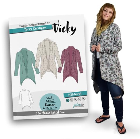JULENDO Schnittmuster Schnittmuster Terry-Cardigan Vicky | Strickjacke Papierschnittmuster für Damen mit Nähanleitung (Gr. 32 bis 54)