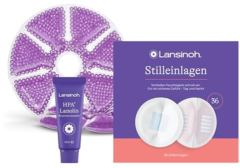 Lansinoh Stillset - Starter Set für den Stillbeginn - Brustwarzensalbe, Stilleinlagen und Kalt-Warm-Kompressen für die Brust