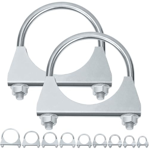 Swpeet Kit de abrazaderas U para tubo de escape galvanizadas 2 piezas, 2-3/4/70mm, abrazaderas universales de alta resistencia para tubos de escape, ideal para conexiones de tubos de punta