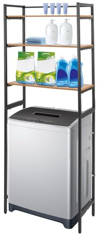 KAUITOPU Estantería para lavadora, estantería de baño independiente con 3 niveles, para cocina, baño, lavandería, garajes, talleres (color madera+negro)