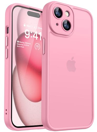 CANSHN für iPhone 15 Hülle mit Kameraschutz, Rosa | Vollständiger Schutz der Kamera, matte transparente Unterseite