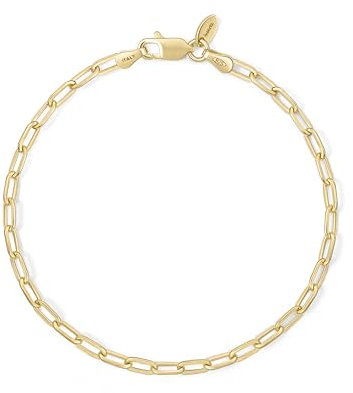 Amberta Damen Herren Echt Büroklammer Armband aus Sterling Silber | Italienisches Armband Charms Silber |Gliederarmband Silber Büroklammer Armband: 3 mm Armband Damen Gold 19 cm