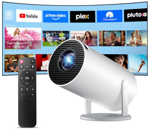 HY300Pro 2026 Upgraded Mini Projector WiFi6 Bluetooth 5.4,4K/ 8K Support | Smart Portable Projector Android 14 Built-in Apps,Auto Keystone,12000 Lumens Outdoor Movie Projector for Bedroom/Gaming/Phone