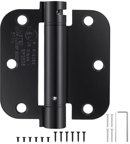 2 Pack | Self Closing Door Hinges 3.5”×3.5”, HBL' Automatic Door Closer Hinges with 5/8 Radius Corners, Adjustable Spring Door Hinge for Home, Garage & Basement Doors.