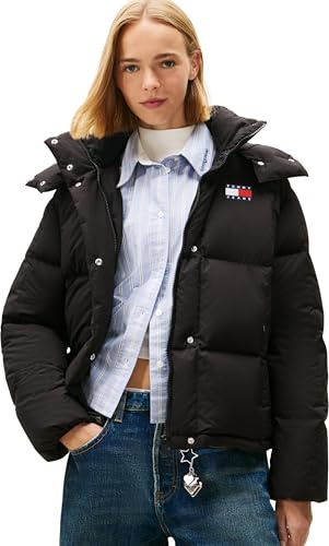 Tommy Jeans Donna Piumino Alaska Grid Down con Cappuccio, Nero (Black), S
