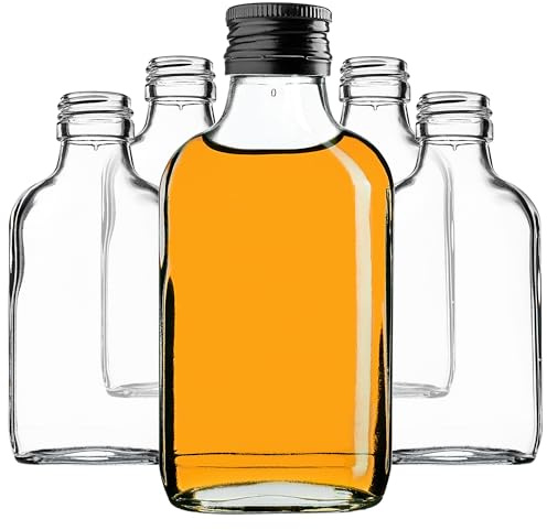 KADAX Botella plana 100ml, 50 unidades, pequeñas botellas de vidrio con tapón de rosca, frasquitos, botellas vacías para rellenar, mini botellas de licor, botellas de aguardiente (Negro)