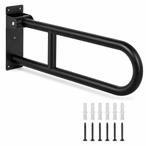 Barra Minusválidos Baño Negra, Agarraderas para Mayores | Asa de Seguridad para Inodoro Plegable, Acero Inoxidable, Capacidad 350kg