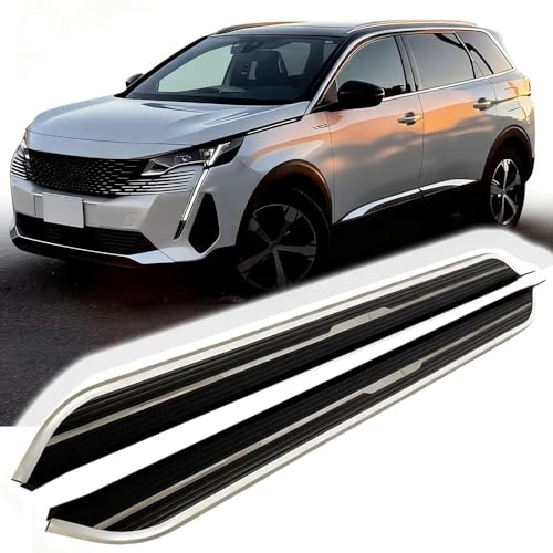2 piezas para Peugeot 5008 2017-2022, estribo lateral, barra de protección de pedal, barra de aluminio con borde plateado brillante y sombra (con soportes)