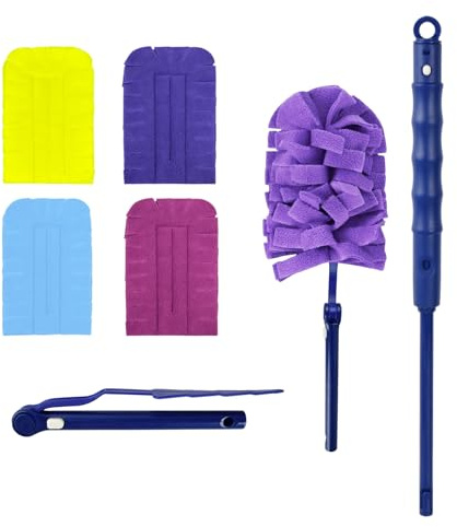 Amexo 4 Stück Staubwedel Waschbar, Nachfüllpackungen Staubmagnet Nachfüllpack Waschbar Staubwedel mit 1 Griff für Duster Tücher Staub und Schmutz in Haushalten
