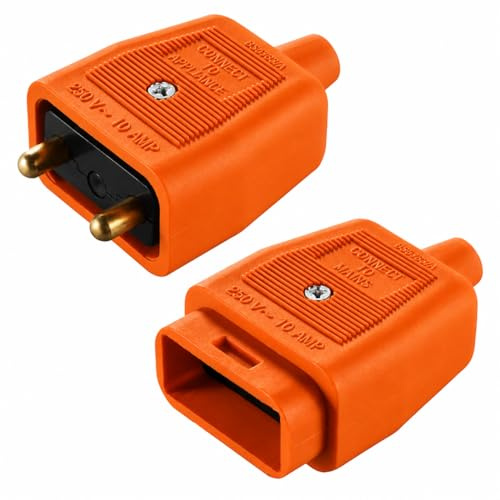 LEDANGEL Inline Plug Socket Connector Set 2-Pin & 3-Pin Male & Female Rewireable Plugs 250V 10A Screw Terminal with Snap-Lock & Gold-Plated Pins Black/White/Orange (2 PIN ORANGE)