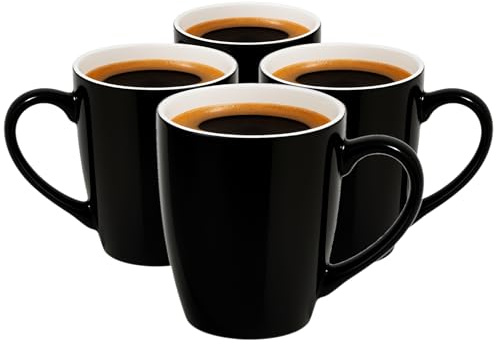 Glasmark KROSNO 1992 Tasse Set 4 Stück Kaffeetassen Keramik Tassen Teetasse Groß 350 ml Schwarz