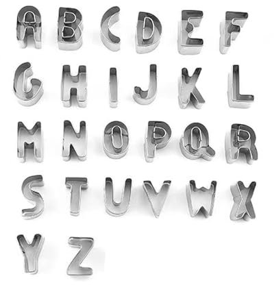 26 Pcs Stainless Steel Fondant Letter Cutters Set - Alphabet Cookie for DIY Baking,Cake Decorating,Biscuits,Pastry & Holiday Christmas Party,Mould Press,Icing Plunger Stamps Looking Baked Goods