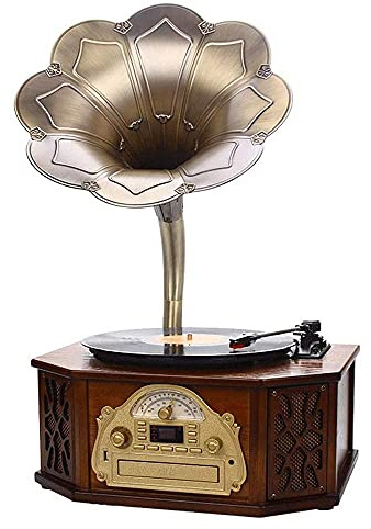 Gramophone, Bluetooth Recorder Radio Retro Phonograph Gramophone Record Player Music Dynamic Stereo Speaker, Retro Style Audio Cable Home Office Club Bar Decor Ornaments kxtmm