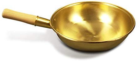 Padella wok in rame con manico in legno ispessito per una facile cottura pentole in ottone