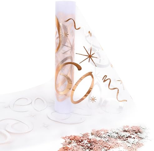 KYOEOE 60. Geburtstag Deko Tischläufer mit Konfetti Set, 28cm x 5m Rosegold Happy Birthday Streudeko für 60. Geburtstag Deko Mann Frau Party Geburtstagsdeko Dekorativer Banner