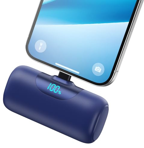 Mini Bateria Externa para iPhone, 5500mAh Power Bank 15W PD Carga Rapida Cargador Portátil Ultra Compacto Powerbank con Pantalla LED Compatible con iPhone 14/13/12/11/XS/8/7 y Más