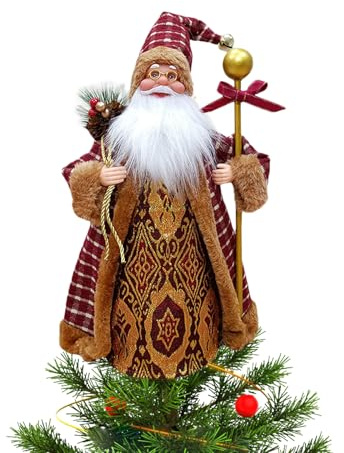 30cm Figura de Papá Noel para la Punta del árbol de Navidad, Muñeco Decorativo Navideño, Figura Tradicional de Papá Noel para el árbol de Navidad Chimenea Mesa o Decoración (B)