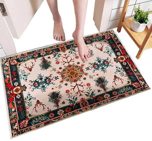 Teppich für Weihnachten, Innenbereich, Weihnachtsbereich, Heimtextilien, Schneeflocke, Rentier, Baummuster für Winter, Urlaub, Schlafzimmer, Arbeitszimmer, Wohnung