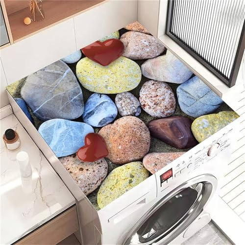 Highdi Housse de Protection pour Machine à Laver Top, Imprimé Galet Coussin de Machine à Laver Antidérapant, Tapis de Protection pour Dessus Sèche-Linge Séchage Rapide (Multicolore,30x40cm)