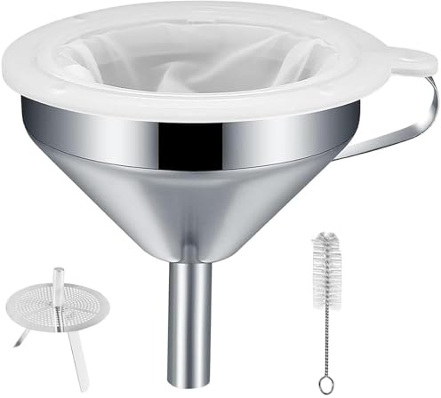 Guoxintech Stainless Steel Funnel Set 13cm with 200 Mesh Filter Strainer, Kitchen Funnel for Filling Bottles Oils Juice Wine Coffee Tea Milk Jam