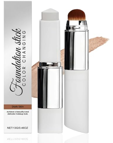 2-in-1 Colour Changing Foundation Stick & Concealer Stick,Full Coverage Cream Balm Foundation with Brush,Hydrating Skin Tint Sti/ck,Cover Sti/ck Concealer,Found/ation Balm,Cover Up Sti/ck,(Dark Skin)