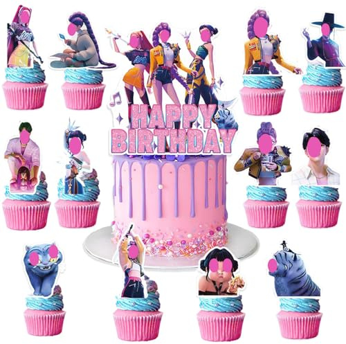 Geburtstagsdeko K-Pop’s Dem-ons H_Hunters Geburtstags Tortendeko Kuchen Deko Junge Mädchen, 25 Stück Cake Toppers Für Kindergeburtstag Deko