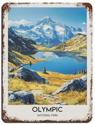 Poster in metallo, stile retrò, motivo: Parco Nazionale Olimpico, decorazione da parete per bar, grotte, bar, famiglie, garage, 30 x 40 cm