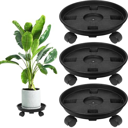 3 Stück 30cm Blumentopfständer Kunststoff, Blumentopftablett mit Universalrollen, Pflanzenroller Rund, Topfpflanzenständer, Rollpflanzenständer für Innen- und Außenpflanzen, Tragkraft 50kg, Schwarz