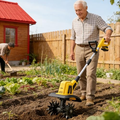 Electric Garden Cultivator, Cordless Lightweight Tiller with Dual Handle Design, 270 RPM for Soil Cultivation and Weeding in Small Gardens