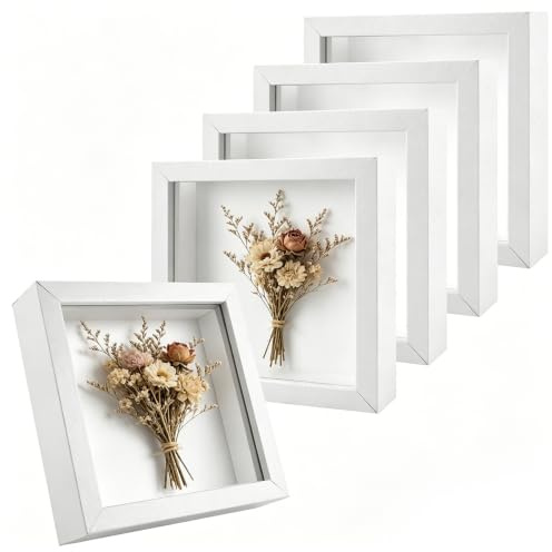 MIVIDE Cadre Photo 3D à Remplir, 15 x 15 cm Cadre Profond Blanc, 5pcs