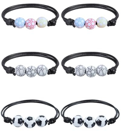 LONZIKP 6 Pulseras de Fútbol para Niños Ajustables | Detalles Cumpleaños Fiestas Infantiles. Pulseras Deportivas Trenzadas, Diseños de Balón (B/N, Estrella, Color) para Niños y Niñas.
